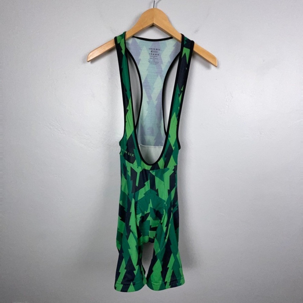 Twin Six Cycling Bib Shorts Mens Medium Green Tree Print Padded Escape Jersey